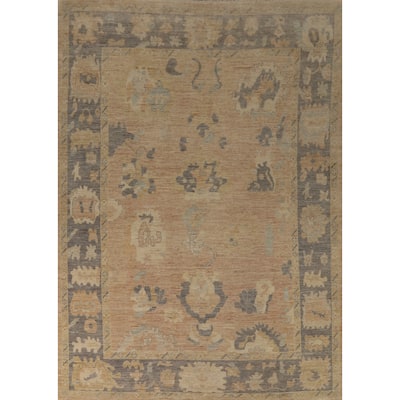 Vegetable Dye Oushak Turkish Rug Handmade Orange Wool Carpet - 8'10" x 12'2"