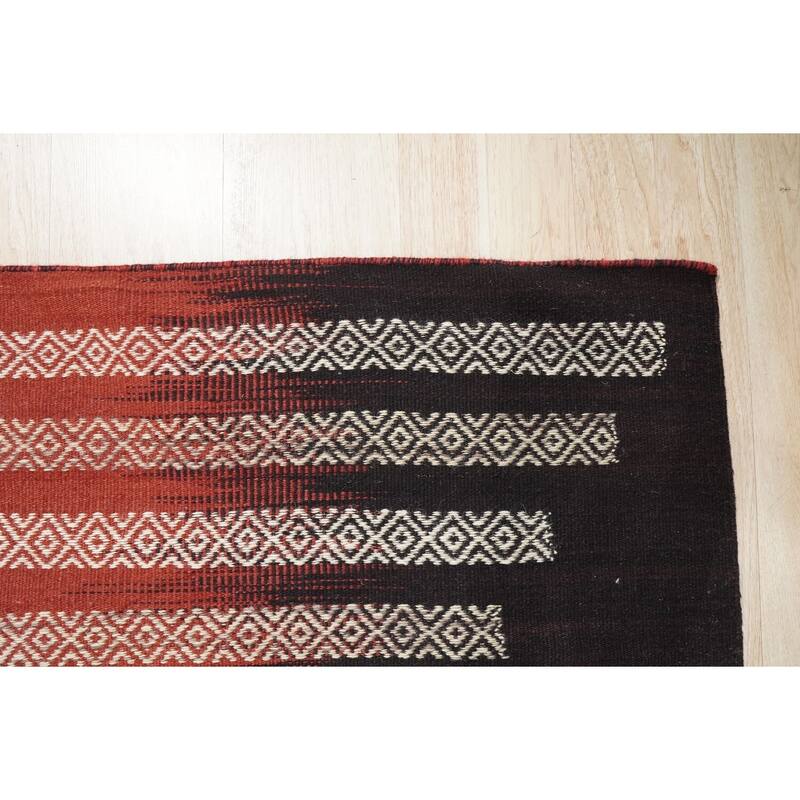 Hand-Knotted Wool Modern Flat Weave Rug, 9' x 12', Red/Black Area Rug, Stylish Luxurious Texture for Home Interiors - L