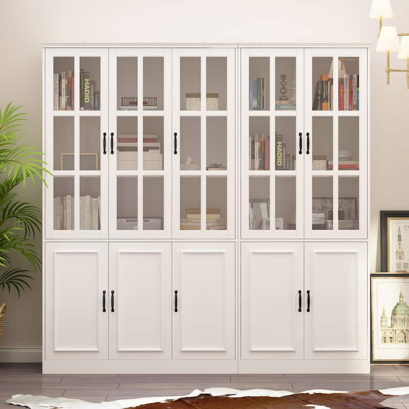 Tall Storage Cabinet Glass Doors Display Cabinet Bookcase Home Office