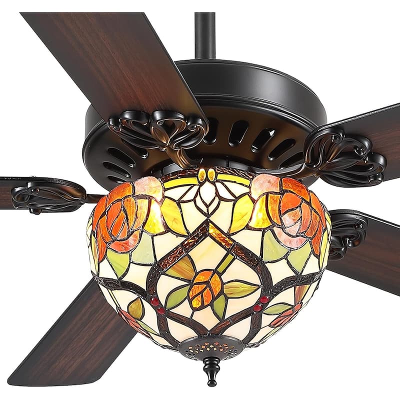 50" TiffanyTropical Ceiling Fan with 5 Palm Leaf Bllades and Vintage Cover Waterproof for Indoor and Outdoor Patio - 52 Inches - Tiffany-5