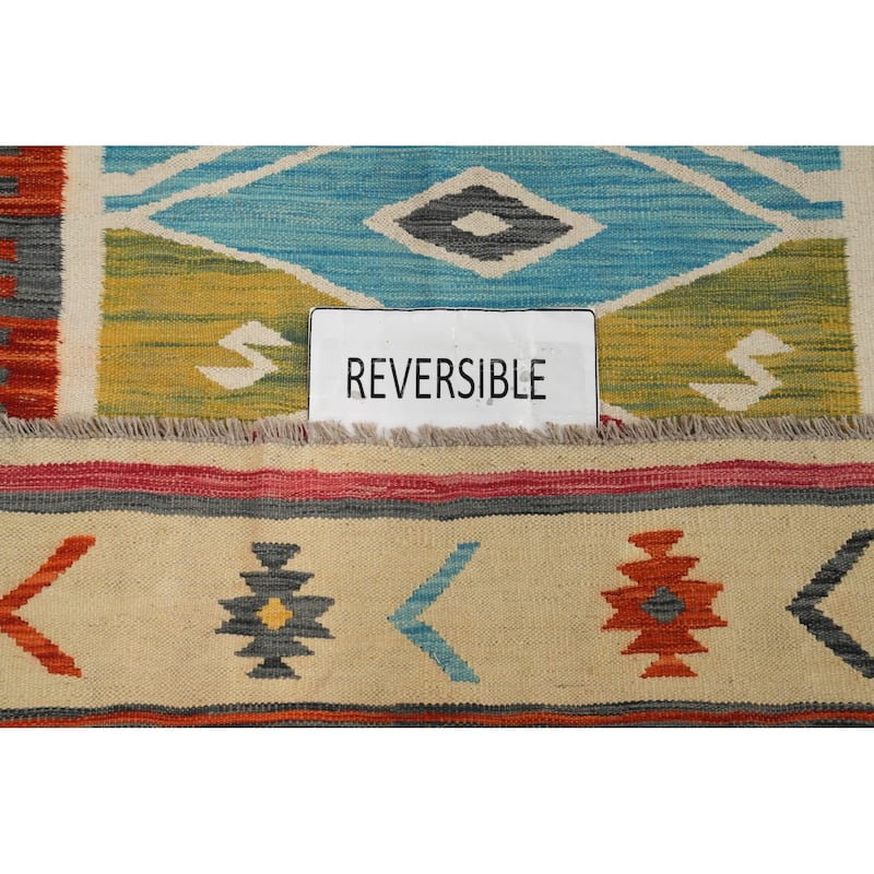 Hand Woven Oriental 100% Wool Carpet Southwestern Tribal Multi-Colored Kilim Area Rug - 8' 1'' X 4' 10''