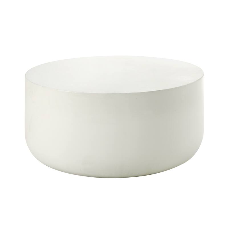 HomeRoots 31" White Cement Round Drum Coffee Table - 31.00 in. x 16.00 in. x 31.00 in.