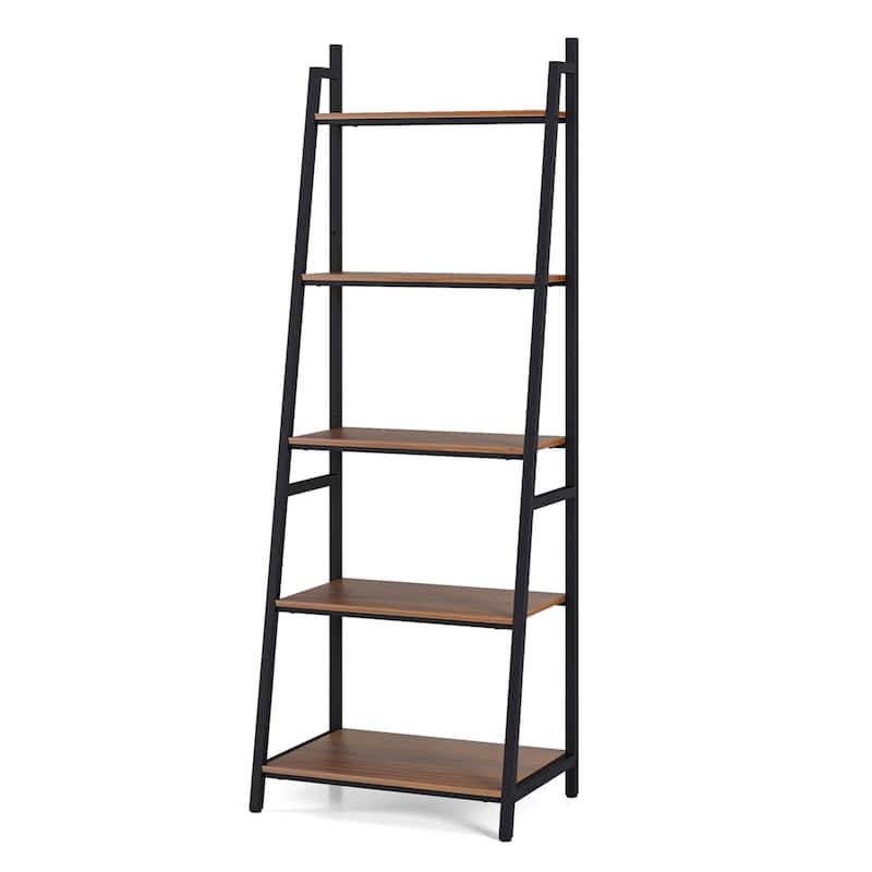 Costway Industrial Ladder Shelf Rustic 5 Tier Leaning Bookshelf Wood - See Details