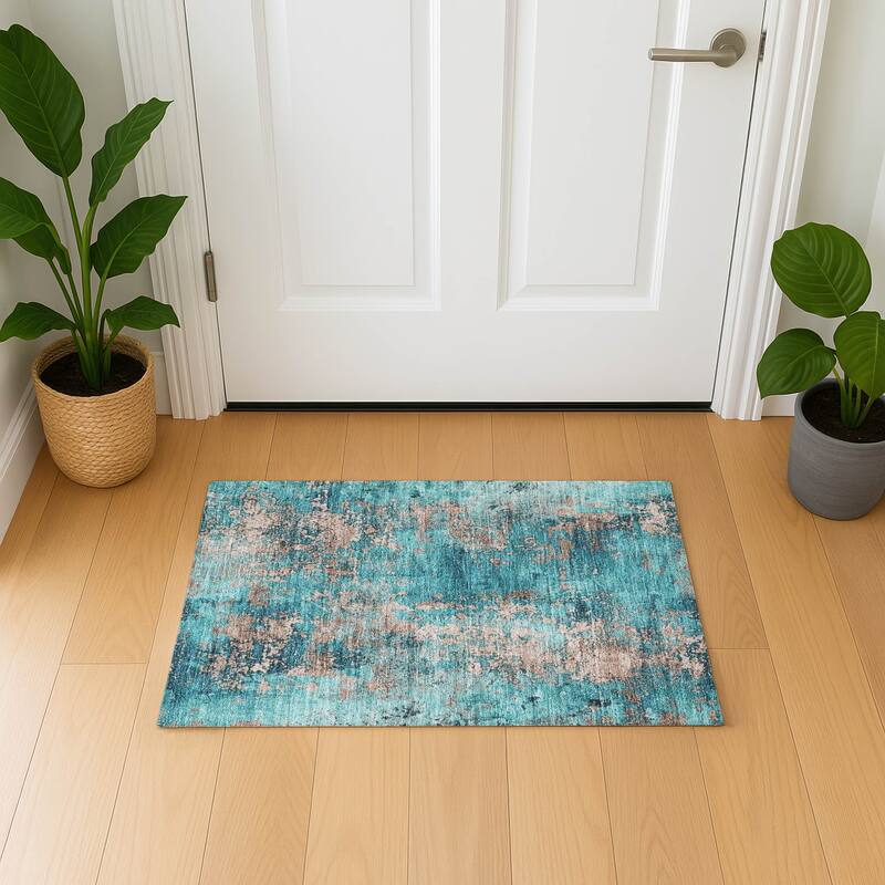 Premium Washable Super Soft Chic Abstract Mayfield Rug - Teal - 1'8" x 2'6"