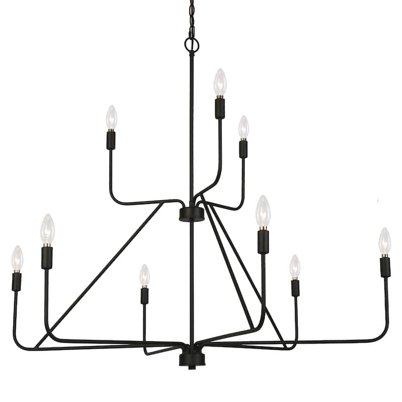 Oriea Modern Farmhouse Black 9-Light Chandelier 41.3 IN. 2-Tier Wheel Candle Ceiling Light - D41.3" x H37.4"
