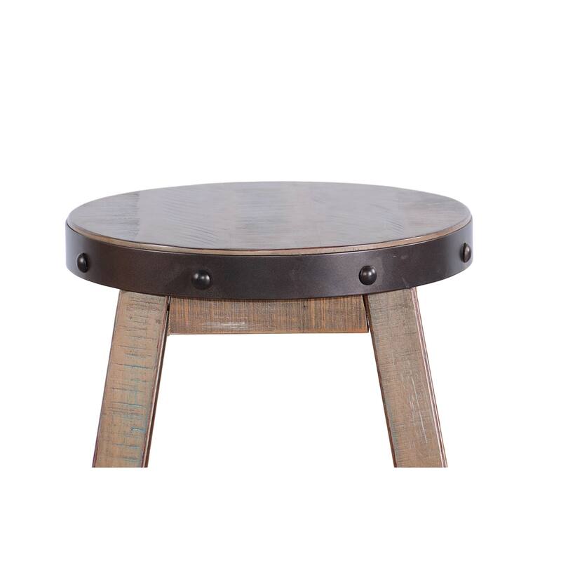 Ayka Round Counter Stool, Metal Band, Splayed Legs, Brown Mahogany