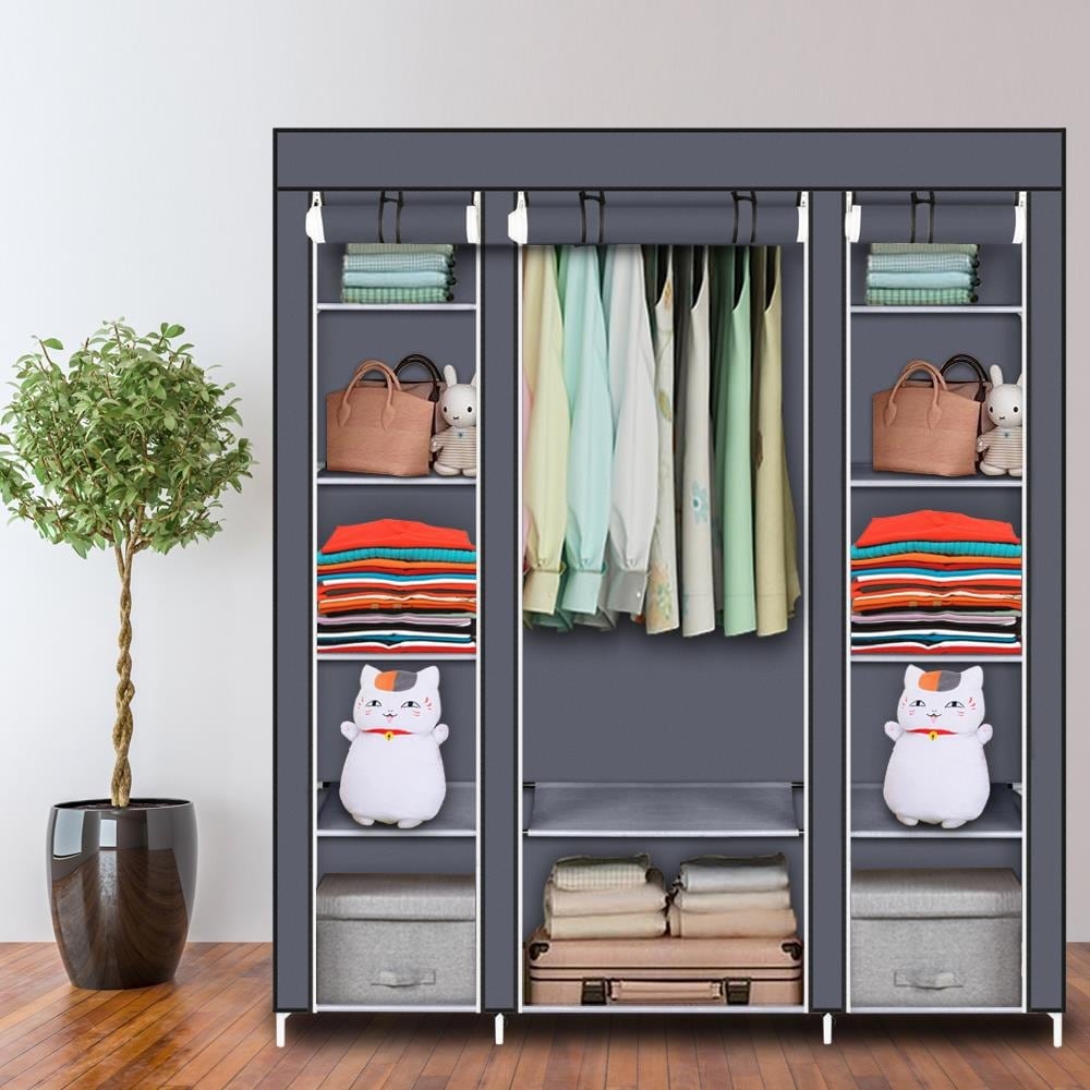 Clothes Organizer with 3 Hanging Rod Closet Organizer with Shelf Portable  Closet with Cover Clothes Rack Standing Closet Clothes Storage Wardrobe  Garment Cabinet 50x17x67inch 