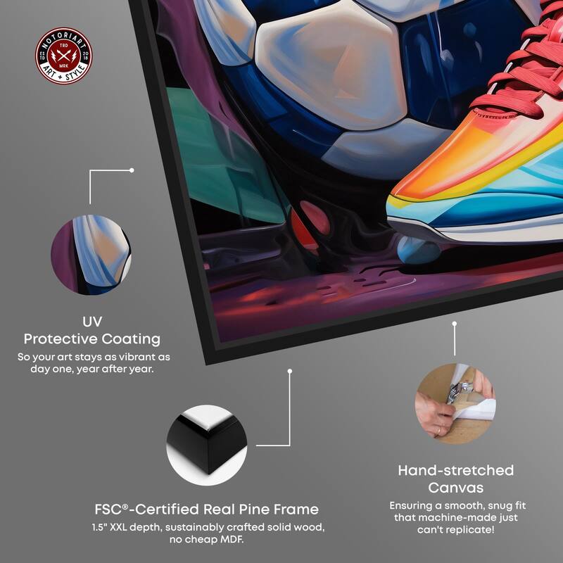 Notoriart Colorful Soccer Sneaker Splash Framed Soccer 1 Piece Canvas Wall Art