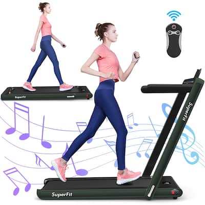 Gymax 2 in 1 Folding Treadmill 2.25HP Running Machine w/ Dual Display - 49'' x 27'' x 42''