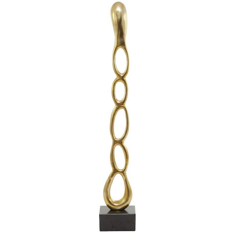 Sleek Aluminum Metal Tall Linked Floor Abstract Sculpture with Black Base - Gold, Silver, Black