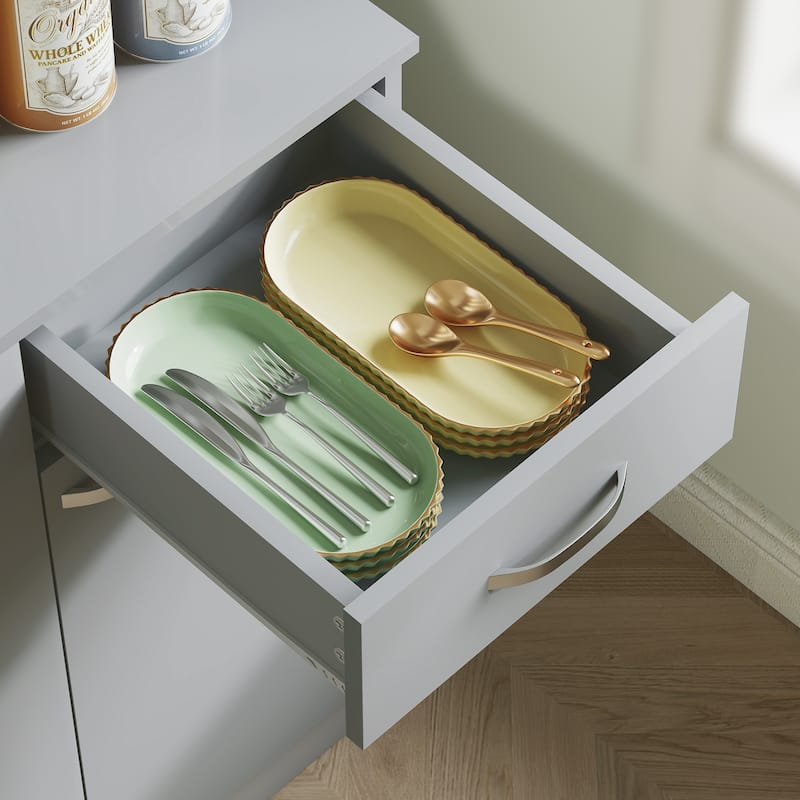 HOMCOM 71" Freestanding Buffet with Hutch, Kitchen Storage Cabinets, Pantry with 6 Doors, 3 Adjustable Shelves, Gray