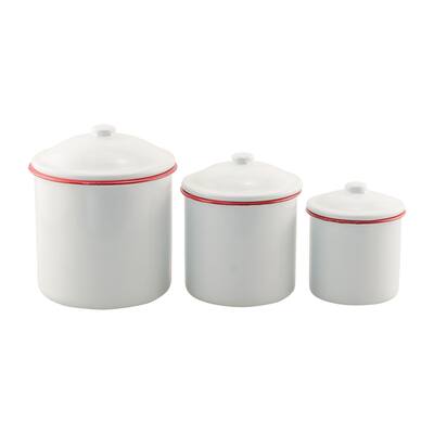 3/Set Red Rim Enamel Canisters