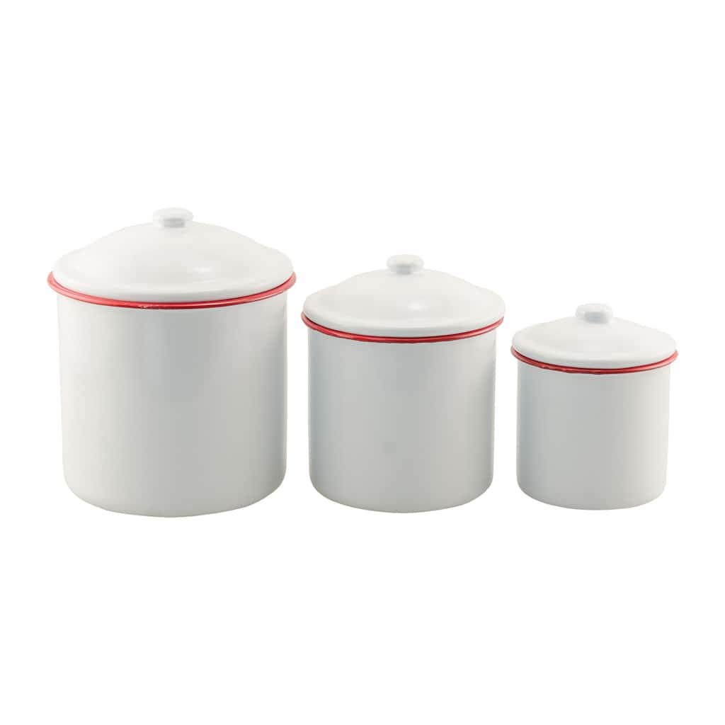 3/Set Red Rim Enamel Canisters