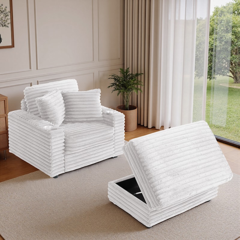 37" W Upholstered Chaise Lounge Accent Chair with Storage Ottoman
