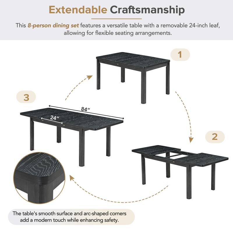 7-Piece Wooden Dining Table Set with Extendable Table & 6 Chairs