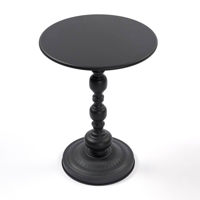 Anmytek Vintage Pedestal End Table Rustic Distressed Top Black Cottage Living Room Side Table