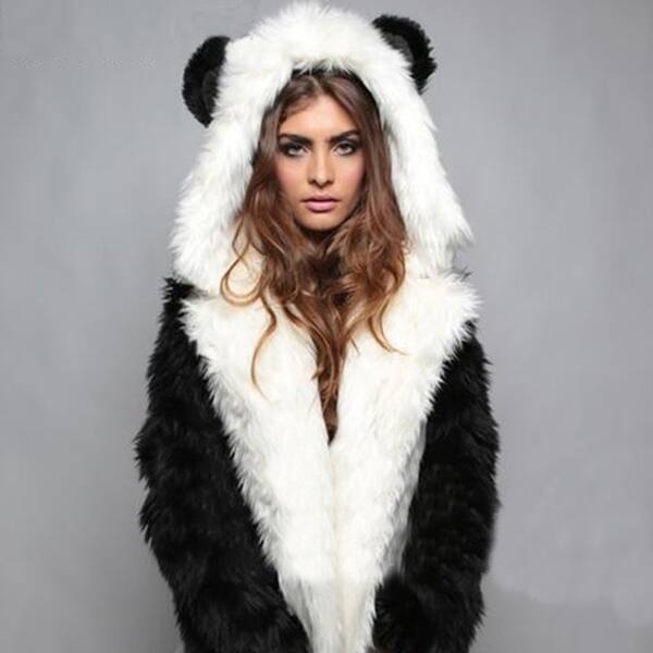 Shop Women S Fur Collar Coat Hooded Ears Cartoon Plush Winter Knit