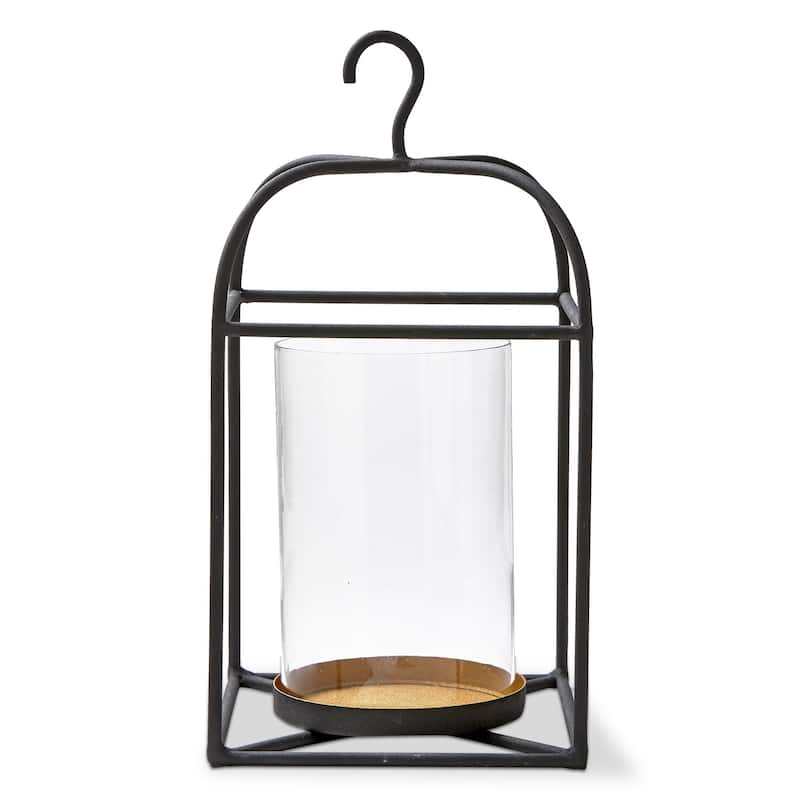 Hanging Metal And Glass Lantern Pillar Candle Holder Large, 9.0L x 9.0W x 17H inches, Decorative Use Only