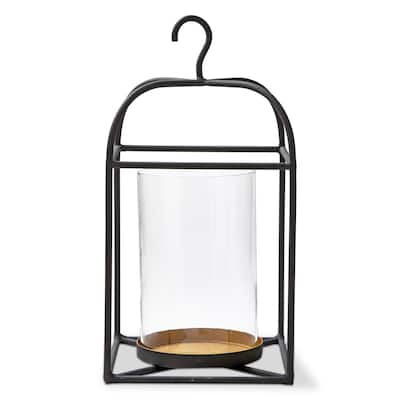 Hanging Metal And Glass Lantern Pillar Candle Holder Large, 9.0L x 9.0W x 17H inches, Decorative Use Only