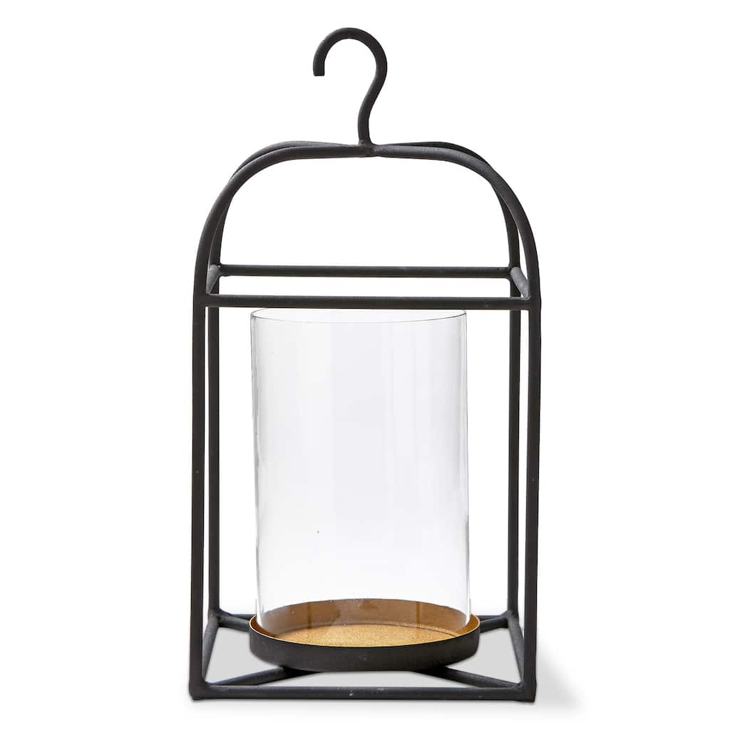 Hanging Metal And Glass Lantern Pillar Candle Holder Large, 9.0L x 9.0W x 17H inches, Decorative Use Only
