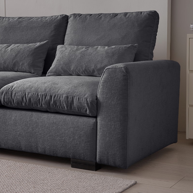 L-Shaped Chenille Oversized Sofa with Reversible Ottoman and USB Ports