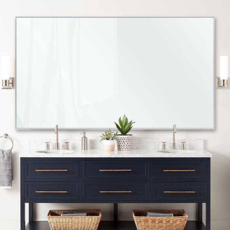 Modern Aluminum Alloy Thin Framed Full Length Floor Mirror - 52×32 - Silver