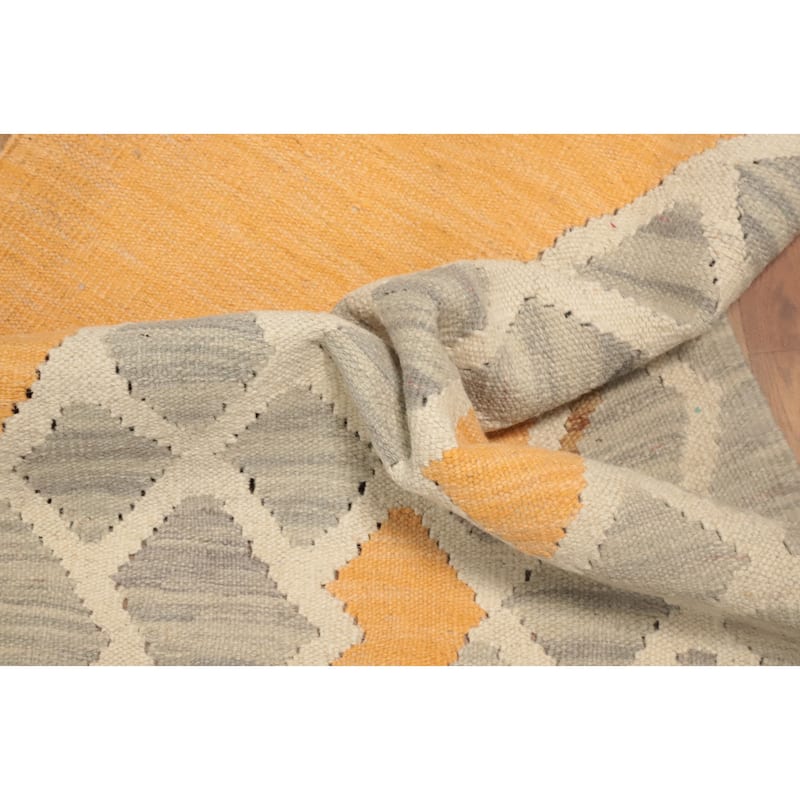 Hand Woven Oriental 100% Wool Carpet Southwestern Tribal Greys & Charcoal Kilim Runner Rug - 5' 7'' X 2' 2''