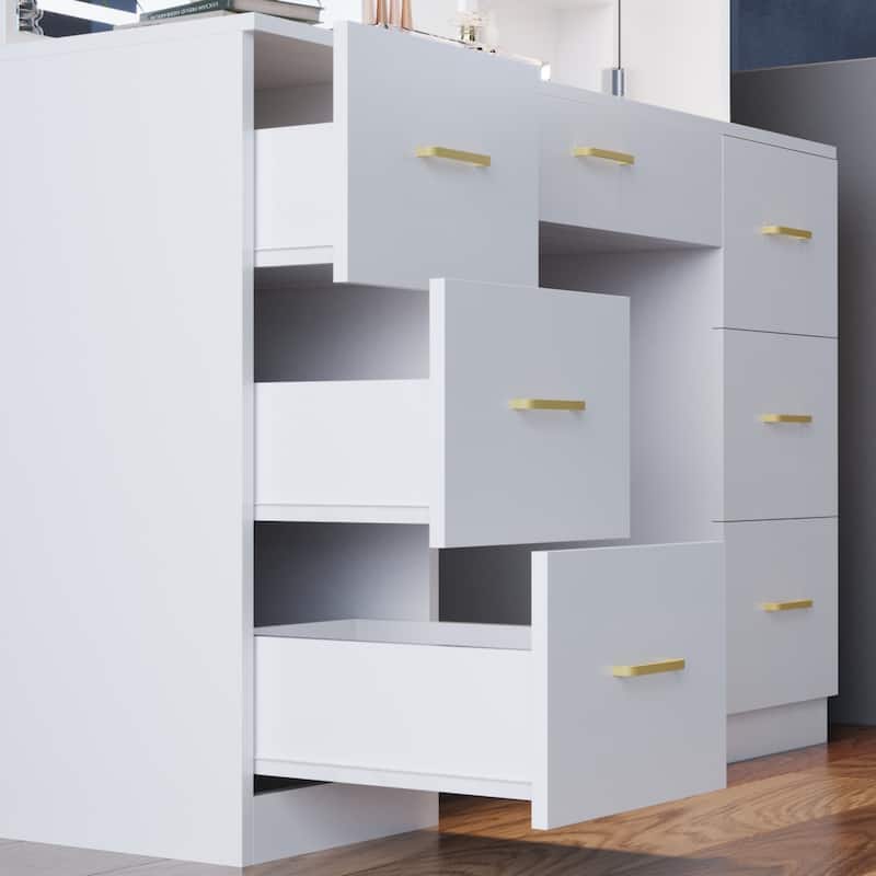 Vanity Set with Lighted Mirror,Extra Large Mirror Makeup Vanity Table with 7 Drawers,white