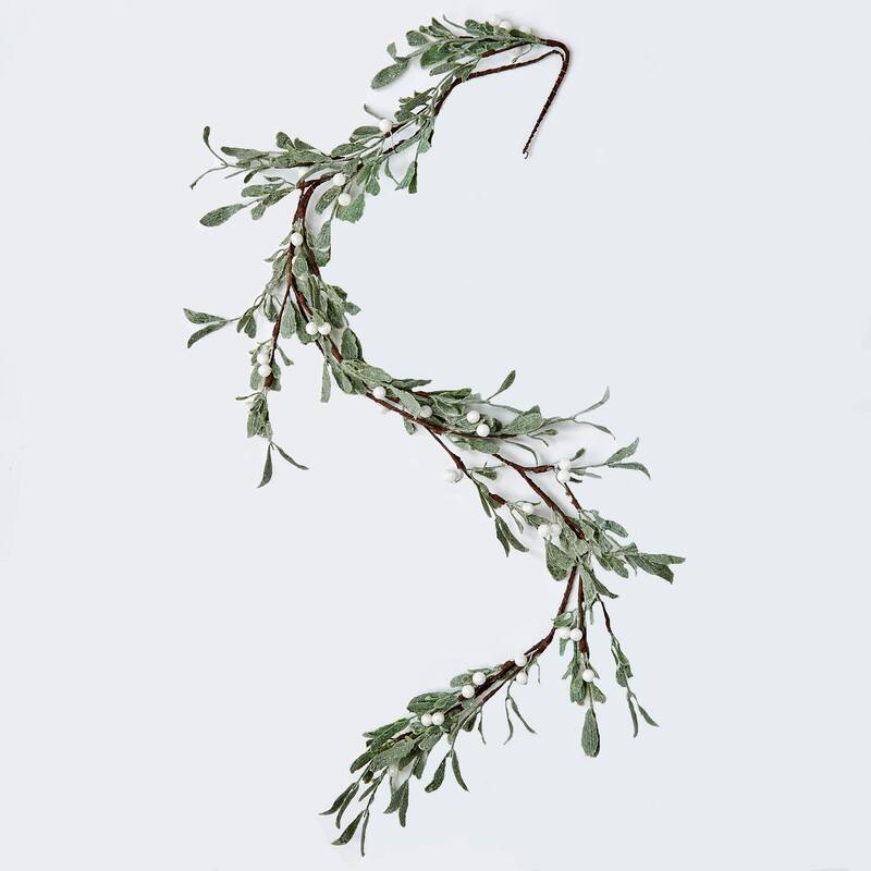 51" Green Leaves & White Berries Garland - Multicolor