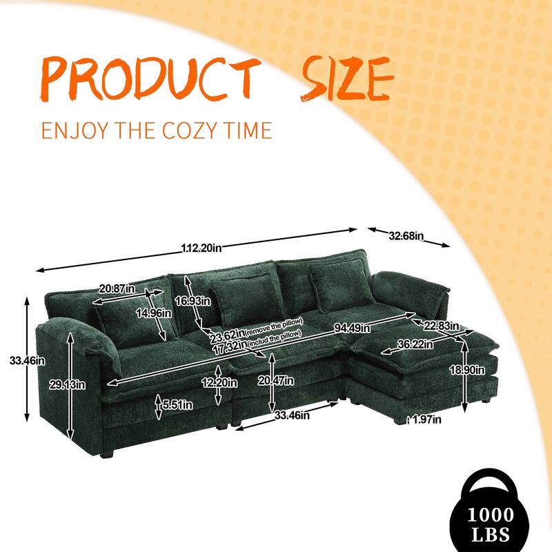 Chenille Fabric L-Shape Comfy Oversized three-seat Modular Sectional Sofa