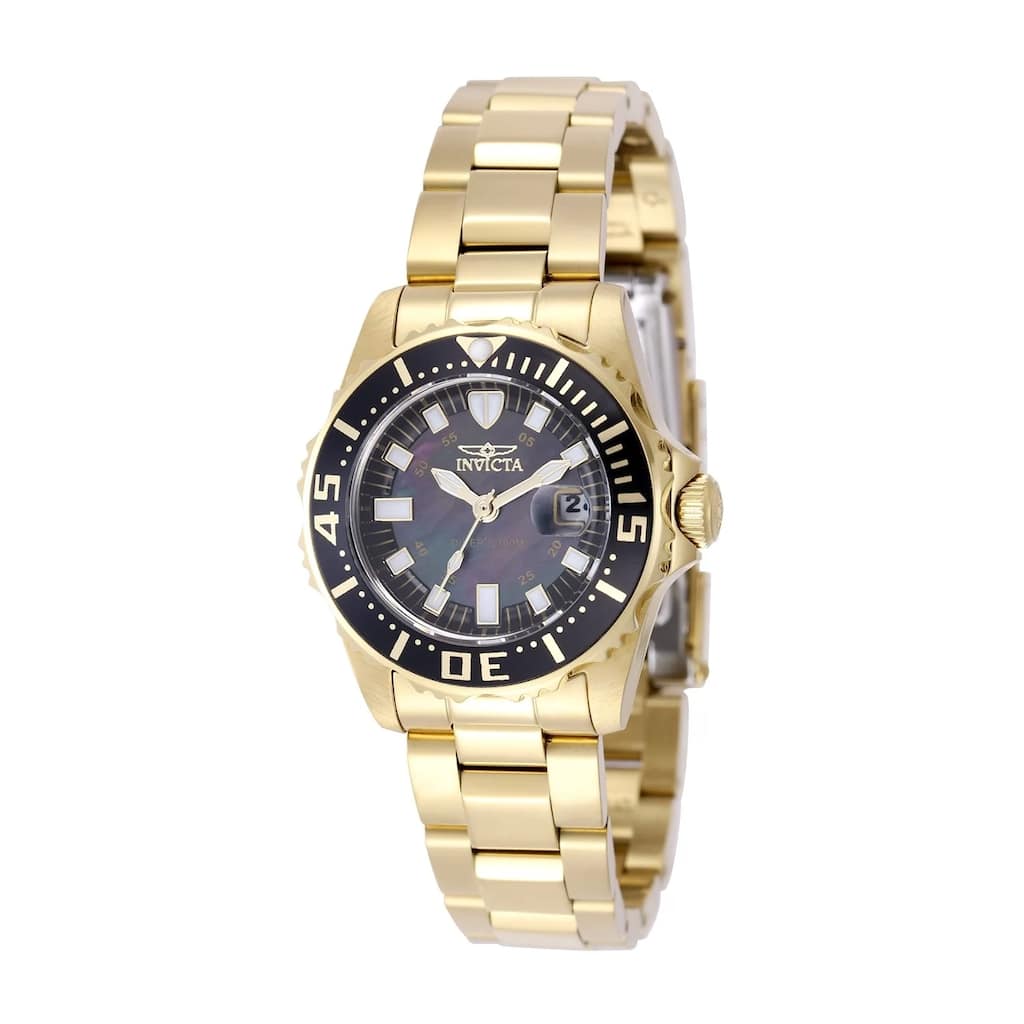Invicta Women's 2962 Pro Diver Quartz 3 Hand Black Dial Watch - Mother of Pearl