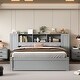preview thumbnail 3 of 28, Full Size Platform Bed with Storage Headboard, 3 Shelves, 2 Side Lockers, Solid Pine Wood Frame, No Box Spring Required, Grey