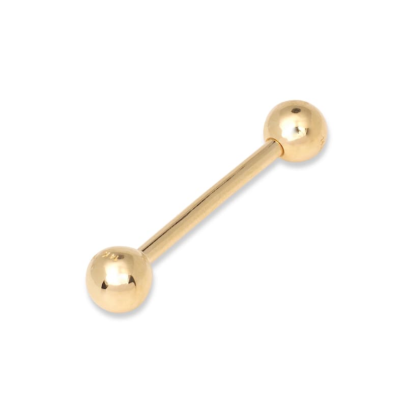 Curata Solid 14k Yellow or White Gold 14G 5mm Ball Straight Barbell Tongue Ring