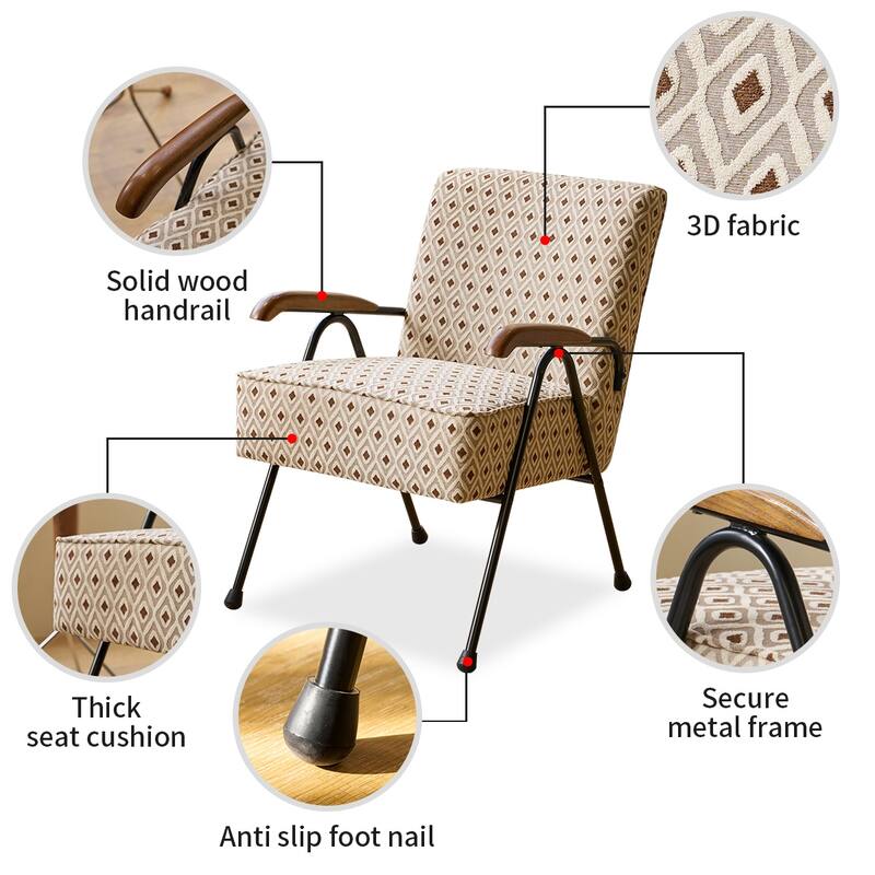 Cream+Brown Modern 20" High Back Upholstered Accent Chair with Metal Legs and Soft Padded