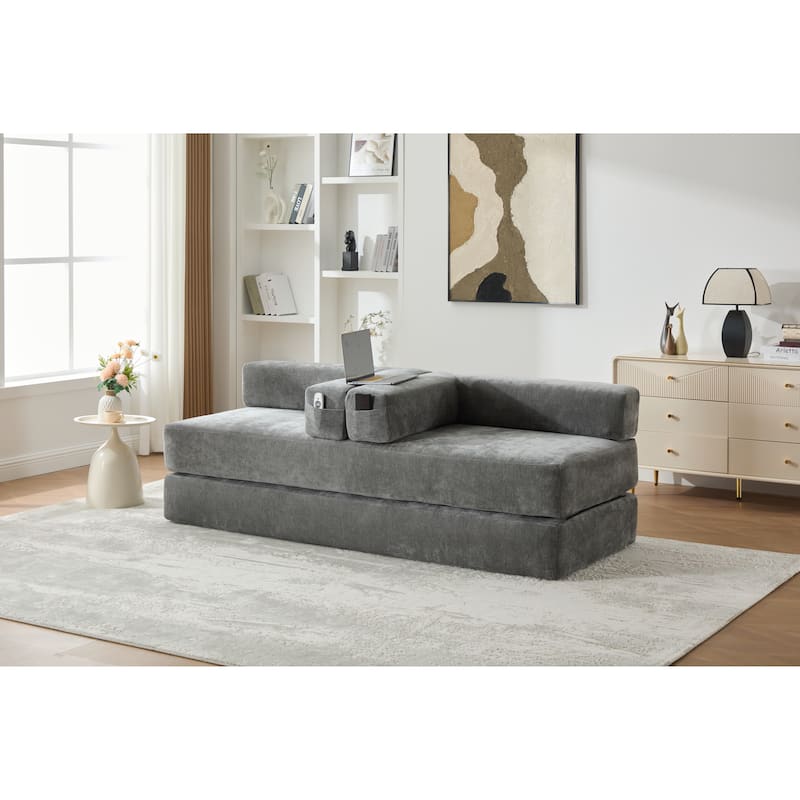 Queen Foldable Sofa Bed, 6-in-1 Convertible Sleeper Sofa with Mattress, Chaise Lounge Loveseat with Removable Cover