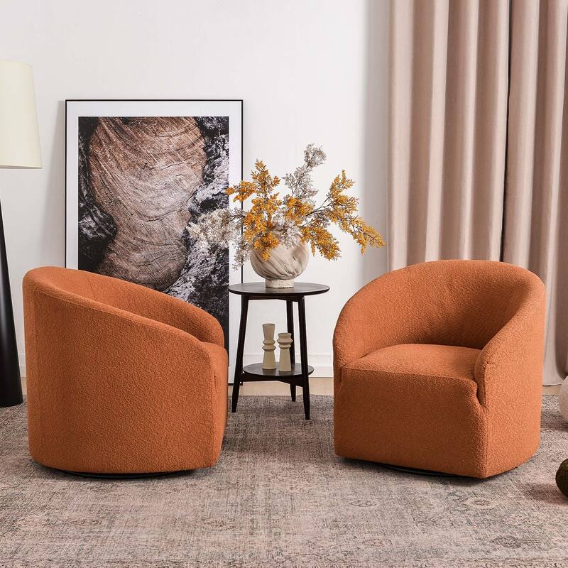 KINWELL 32"W Boucle Upholstered Swivel Barrel Armchair (Set of 2)