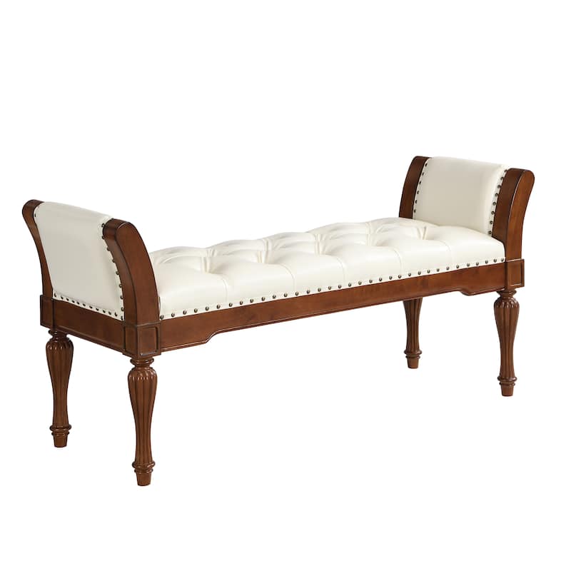 Christopher Knight Home - Mid-Century Classic Sleek Button-Tufted PU Leather Upholstered End-of-Bed Bench with Rolled Arms