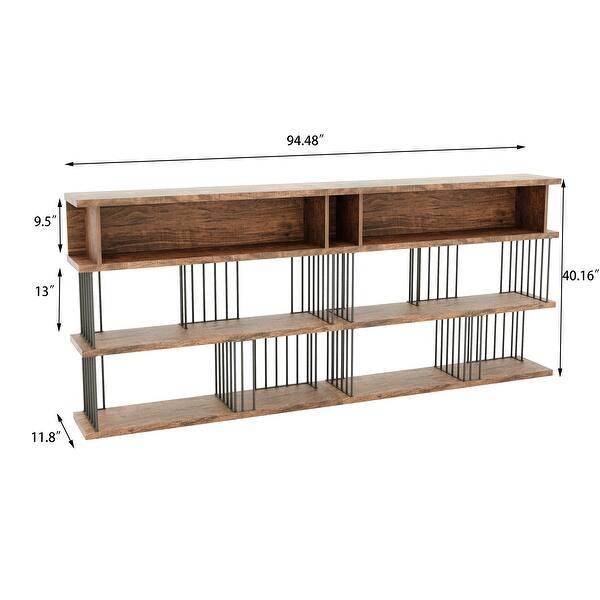 Upper Cubbies Industrial 94.5-Inch Open Bookcase with Steel Frame - 94.48'' x 11.8 ...