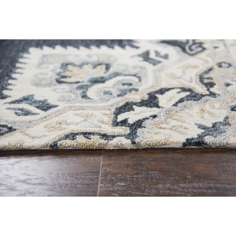 Alora Decor Cascade Blue, Grey, and Tan Medallion Hand-tufted Wool Rug