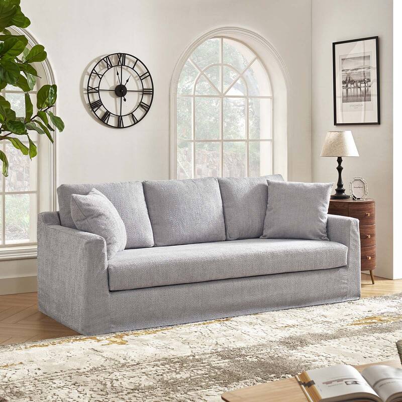 Riccardo 85" Modern Slipcovered Sofa with Square Flange Arm by HULALA HOME