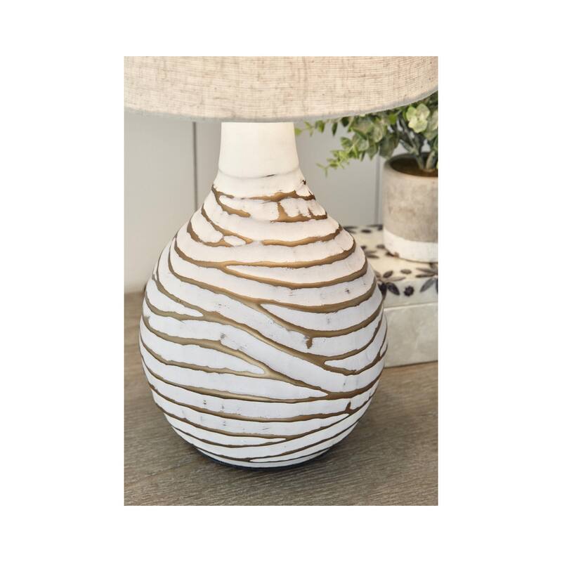 Aleela Contemporary White/Gold Textured Metal Lamp - 21.5" H