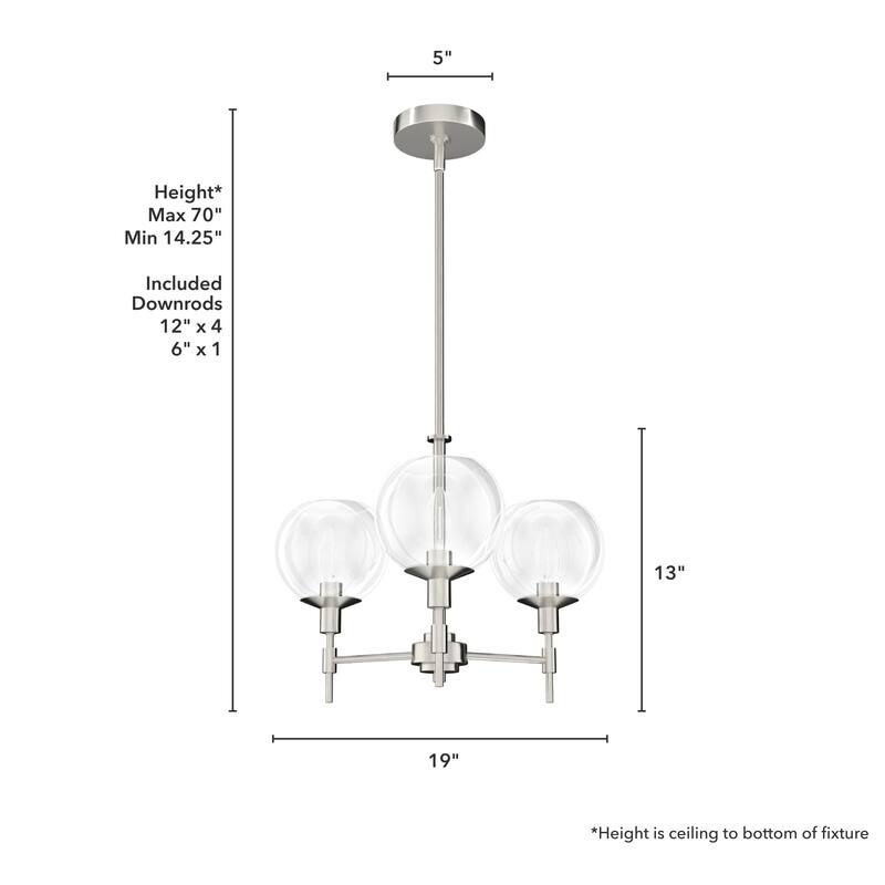 Hunter Xidane Metal and Glass Orb Chandelier - Entry, Kitchen or Dining Room Table, Bedroom - Mid-Century Modern, Transitional