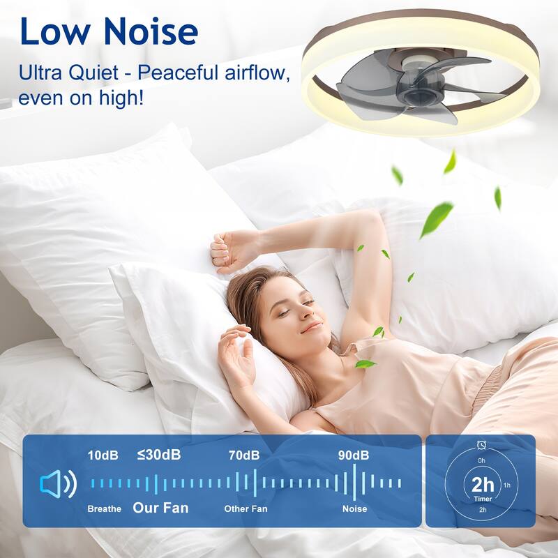 Ceiling Fan with Light: Low Profile, App Remote Control, 6-Speed, 3 CCT, Quiet DC Motor, Dimmable LED, 20" /16"