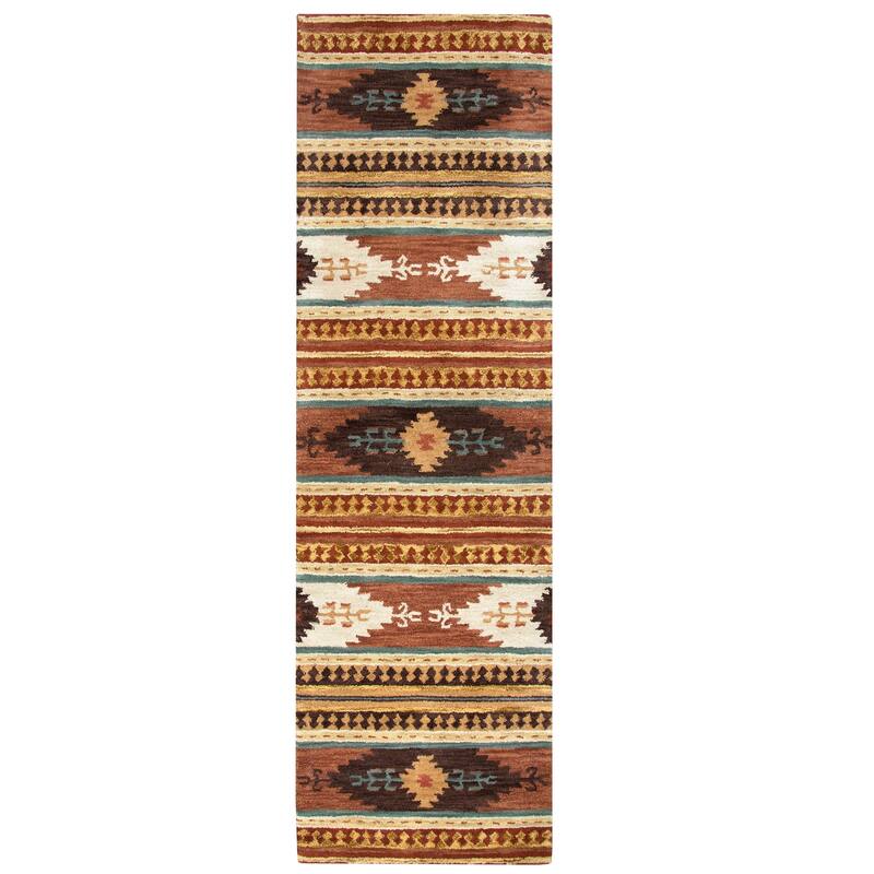 Alora Decor Ryder Rust, Tan, Ivory, and Grey Hand-tufted Wool Rug - 2'6" x 8' - Brown/Multi