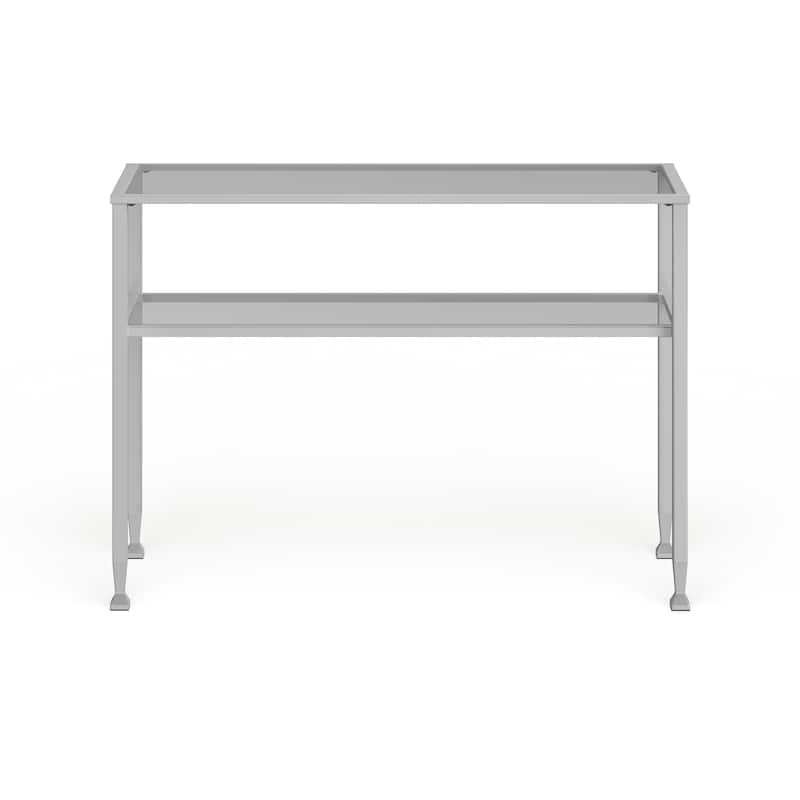 SEI Furniture Price Matte Gold Metal Console Table with Shelf and Tempered Glass