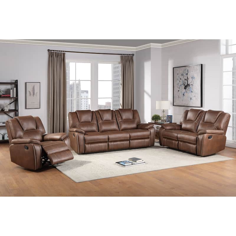 Steve Silver Kameryn Faux Leather Reclining 3-Piece Set - Chestnut Brown