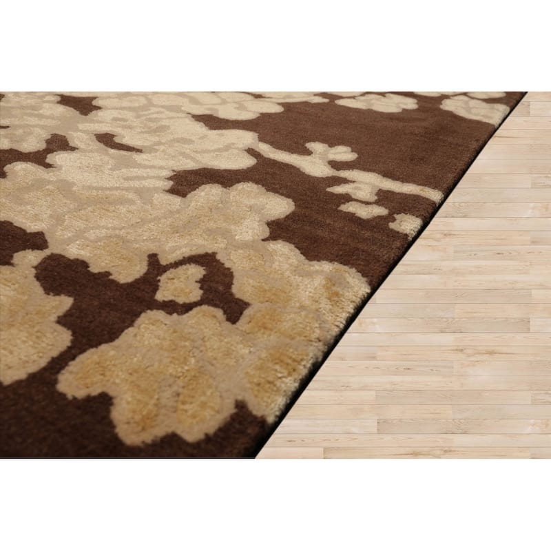Hand Knotted Brown,Beige Tibetan Wool & Silk Modern Oriental Area Rug - 10' 2'' x 14'
