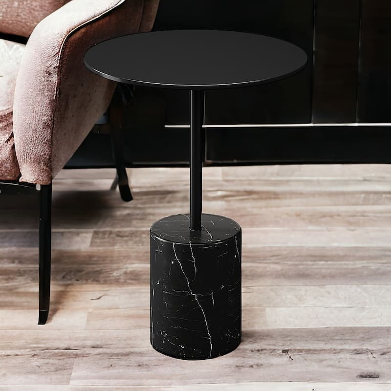 Steel Round End Table with Marble Base 20 Inch Accent Table - 12.6” x 12.6” x 20.4” (D x W x H)
