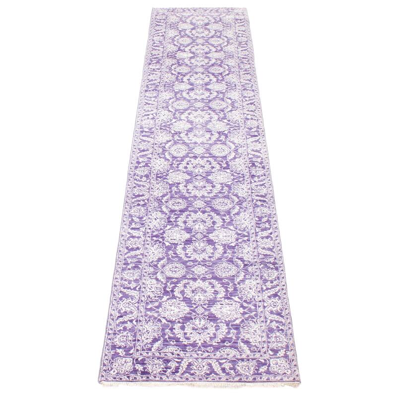 ECARPETGALLERY Hand-knotted Heritage Purple Silk, Wool Rug - 2' 7" x 12'