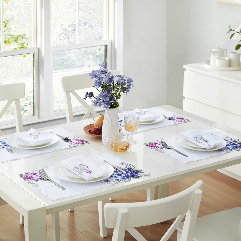 Spring Hydrangea Floral Cutwork Napkins, Set of 4 - 17x17